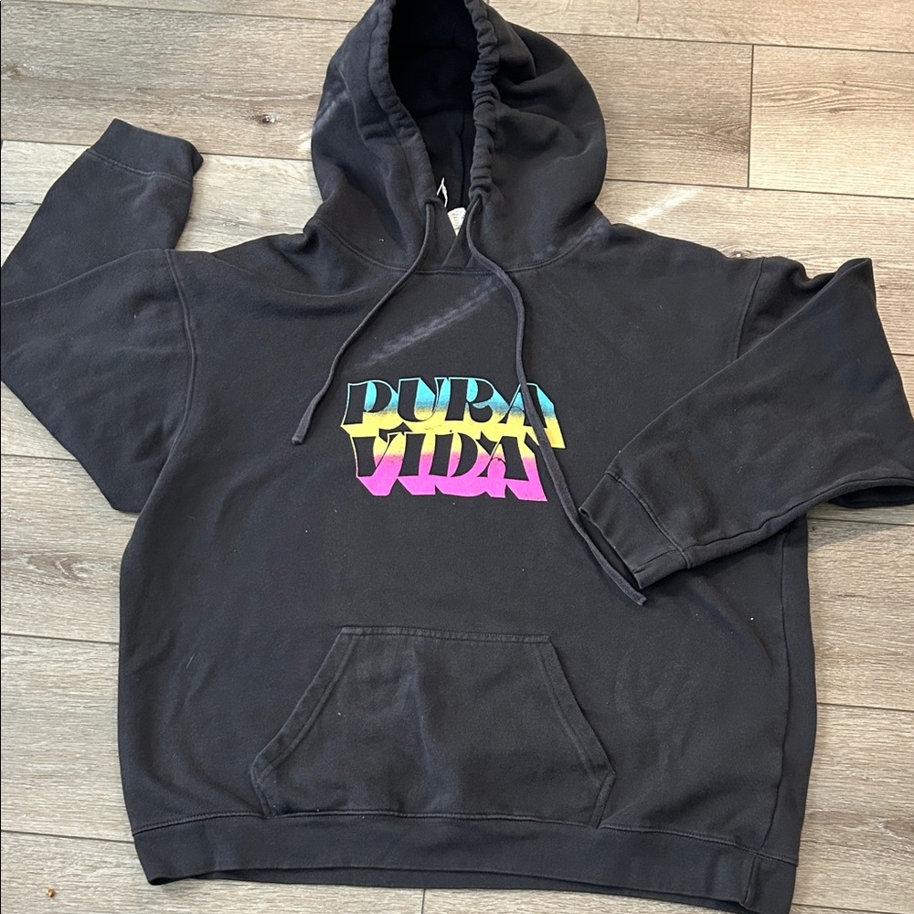 VIDA Black Hoodie with Colorful Logo 3X runn small
